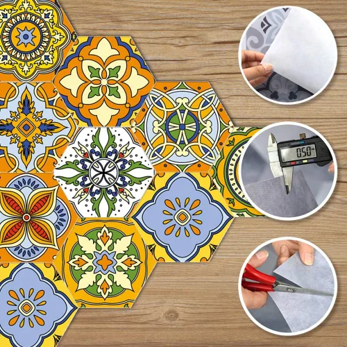 Vista 2 de Alwayspon 10 calcomanías hexagonales antideslizantes para el suelo, para decoración del hogar, despegar y pegar, autoadhesivas, para sala de estar