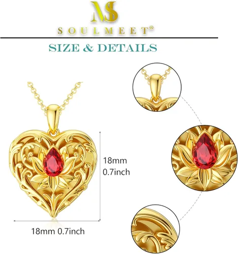Vista 5 de SOULMEET - Collar con relicario en forma de corazón con girasol donde se pueden guardar fotografías de personas para tenerlas cerca de ti joyería