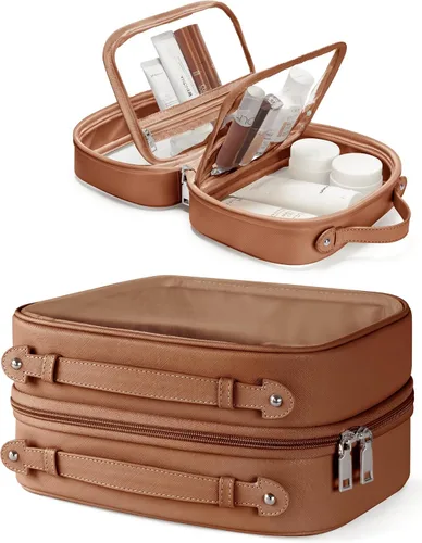 Vista 15 de Bolsa de Cosméticos Transparente de Doble Capa Bolsa de Artículos de Tocador de Viaje Bolsa de Maquillaje Transparente Estuche con 4 Compartimentos