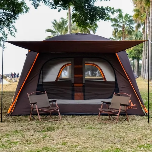 Vista 9 de KTT Extra Large Tent 12-14 Person,Family Cabin Tents,2 Bay-Windows,2 Rooms and 3 Doors 3 Windows with Mesh,Waterproof,Straight Wall,Double Layer,Big