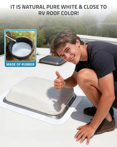 Vista 3 de PAULINN Cinta selladora de reparación de techos de autocaravana, 2 pulgadas x 50 pies, color blanco natural, cinta de sellado de goma para techo
