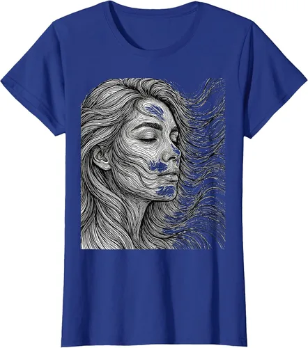 Vista 18 de Wild Hair in the Breeze Illustration T-Shirt Pink