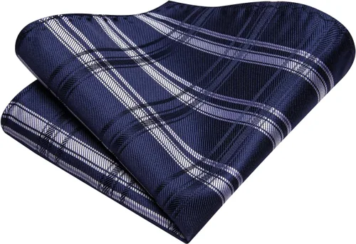 Vista 46 de Hi-Tie Corbata clásica de cachemira para hombre con pañuelo y gemelos a cuadros