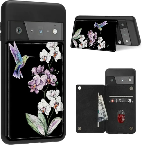 Vista 20 de Funda para Google Pixel 6 Pro con ranura para tarjetero, funda de piel sintética, doble cierre magnético y cubierta duradera de poliuretano girasol