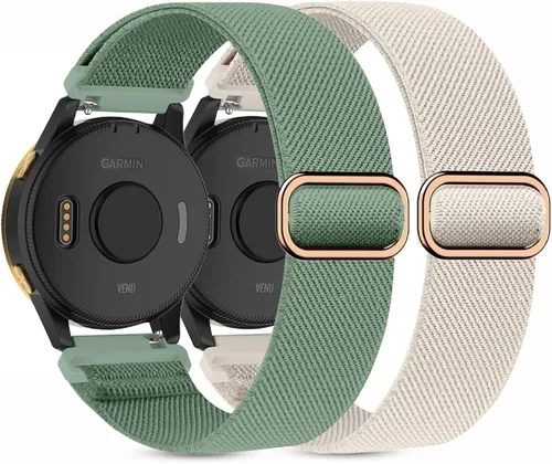 Vista 14 de Paquete de 2 bandas elásticas de nylon para relojes compatibles con Garmin Vivoactive 5/6/Forerunner 55/165, correas deportivas ajustables de negro
