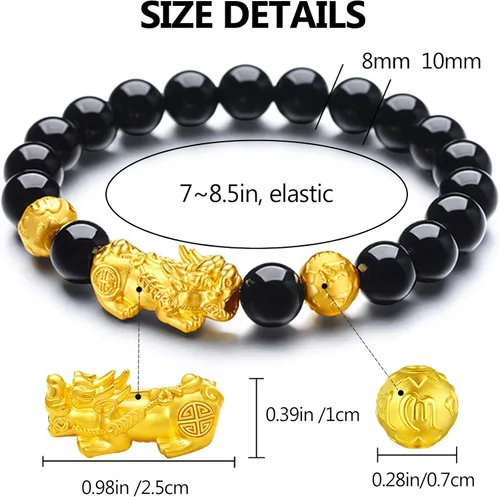 Vista 5 de EIELO Feng Shui Pixiu - Pulseras de buena suerte para hombres y mujeres, piedras preciosas naturales, energía curativa, obsidiana, pi, yao, dragón