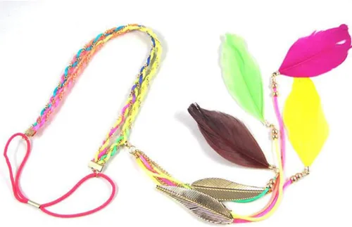 Vista 6 de Song Qing Diadema de plumas para mujer, con borlas de hojas trenzadas, accesorios para el cabello
