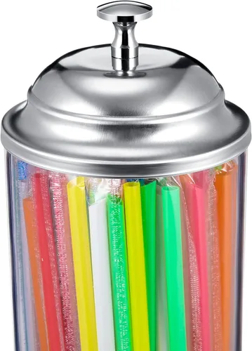 Vista 4 de Patelai - Dispensador de popotes y 200 popotes de plástico con tapa, dispensador de pajitas transparentes para mostrador de fiestas