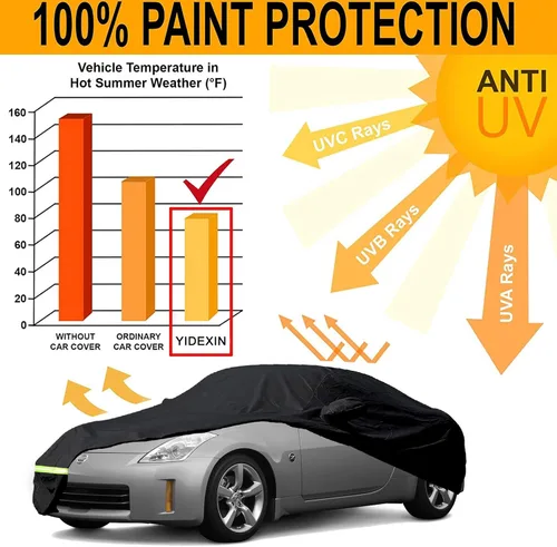 Vista 6 de Cubiertas de coche impermeables YIXIN para Nissan 350Z 2003-2009, cubiertas de 190T, ajustadas al cliente, 100% impermeables, con correa