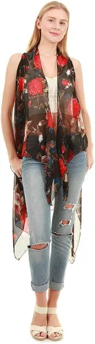 Vista 3 de CCFW Floral Impreso Abierto Frente Drape Cardigan Bufanda Chaleco