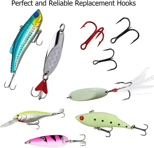 Vista 4 de Fishing Treble Hooks Kit, Sharp Replacement Treble Hooks for Lures Baits, High Carbon Steel Fishing Hooks with Stainless Steel Split Rings Set for