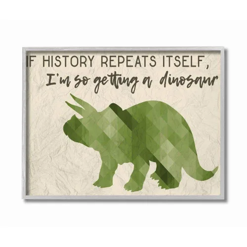 Vista 10 de The Kids Room de Stupell I'm So Getting a Dinosaur Triceratops - Placa de pared verde artística, fabricada con orgullo en Estados Unidos
