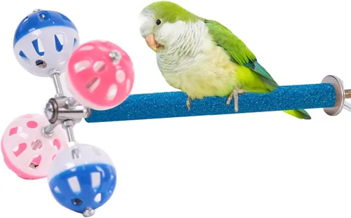 Vista 8 de Juguete de perca para pájaros con bolas giratorias, periquito para jaula de metal, divertido juguete para loros, cacatúas, periquitos, loros