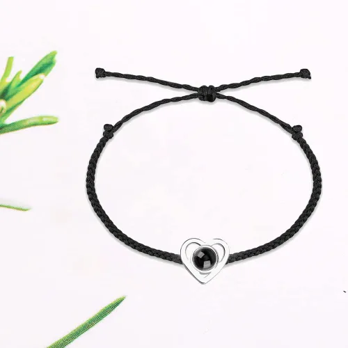Vista 3 de JINLIN Pulseras de proyección personalizadas, pulseras de fotos personalizadas para mujeres y hombres, pulsera con texto en inglés "I Love You