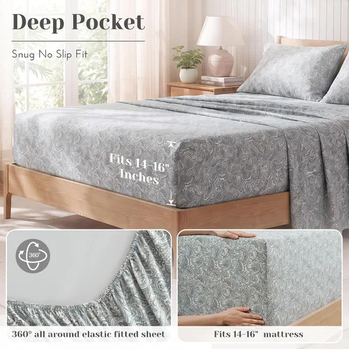 Vista 5 de Comfort Spaces Juego de sábanas 100% algodón transpirable, ligero, suave con bolsillo elástico de 14 pulgadas que se adapta a colchones de hasta 16