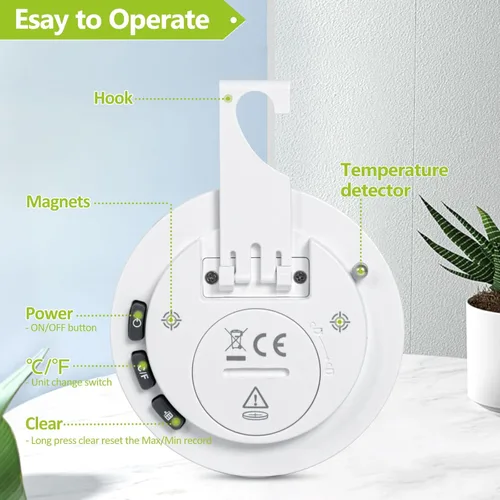 Vista 4 de Geevon Termómetro Digital Pequeño para Refrigerador Paquete de 2, IP65 Impermeable Uso Comercial y Doméstico, Función de Registro Máx/Mín