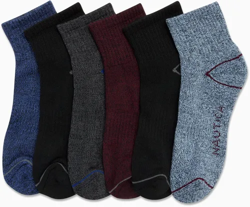 Vista 4 de Nautica Mens Quarter Socks - 6 Pack Comfort Stretch Cushioned Moisture-Wicking Athletic Ankle Socks for Men (Sizes 6-12.5)