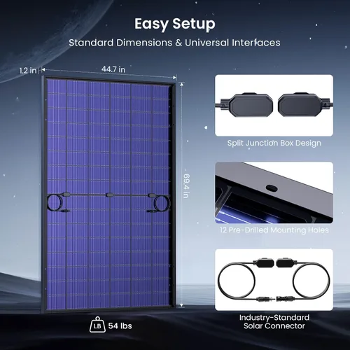 Vista 8 de Panel solar bifacial de 450 W, monocristalino tipo N 16BB, doble vidrio, diseño de módulo dual antisombra, hasta 25.6% de eficiencia de conversión