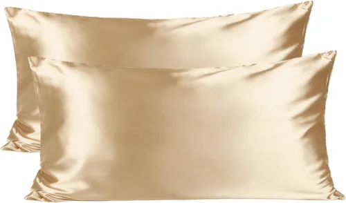 Vista 28 de Yanibest Funda de almohada de satén, fundas de almohada de seda para cabello y piel con cremallera, juego de 2 fundas de almohada estándar para 20 x