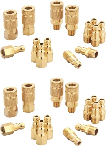 Vista 9 de Kit de acoplador y enchufe (7 piezas), tipo automotriz C, NPT de 1/4 de pulgada, juego de accesorios de aire de conexión rápida de latón macizo 7