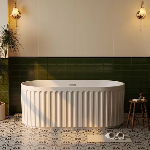 Vista 11 de 59 Inch Freestanding Bathtubs, White Acrylic Free Standing Bathtub, Modern Soaking Tub with Integrated Overflow & Chrome Drain for Bathroom Remodel