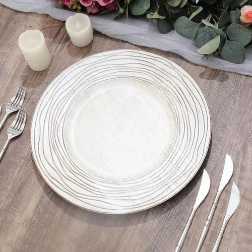Vista 19 de Efavormart - Paquete de 6 platos de carga de plástico acrílico con relieve de encaje rústico dorado de 13 pulgadas