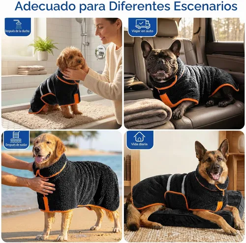 Vista 7 de Bienbee Albornoz para perro, súper absorbente para perros pequeños a Negro