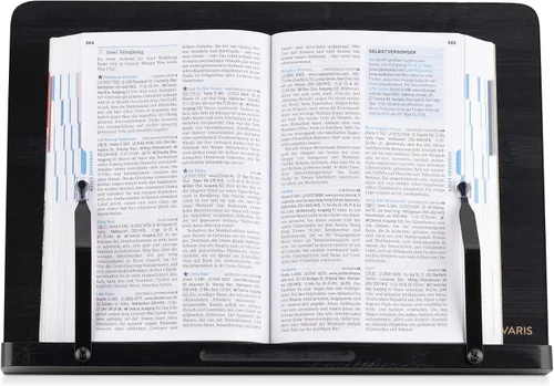 Vista 7 de Navaris Soporte para libros de bambú – Manos libres Receta de lectura libro de cocina soporte para tabletas con 2 soportes de metal ajustables