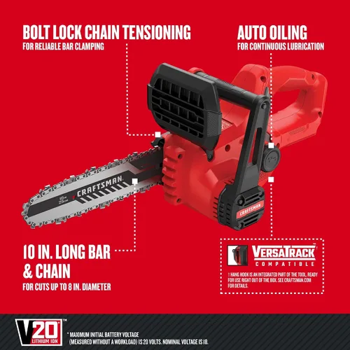 Vista 2 de CRAFTSMAN Motosierra Mini V20, Inalámbrica, 10 pulgadas, Solo Herramienta (CMCCS610B)