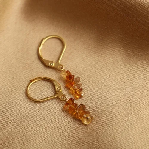 Vista 5 de Gempires - Aretes de cristal citrino con cierre de palanca de piedra natal de noviembre, hipoalergénicos, chapados en oro, ligeros aretes colgantes