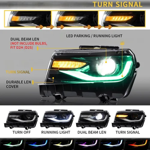 Vista 3 de VLAND Faros Compatibles con Chevy Camaro 5ª Generación 2014 2015, Lente de Doble Luz (No Incluyen Focos, Lados del Conductor y del Pasajero)