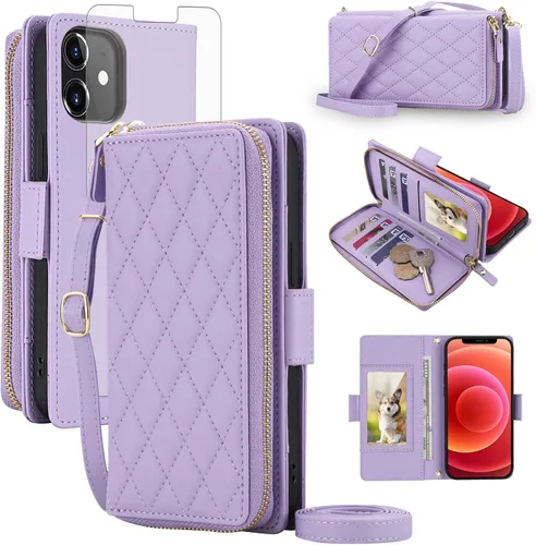 Vista 19 de Asuwish Funda compatible con iPhone 6/6s/7/8/SE 2020 2022 con cremallera y bloqueo RFID, protector de pantalla, correa cruzada i6 i7 i8 7s 8s SE2020