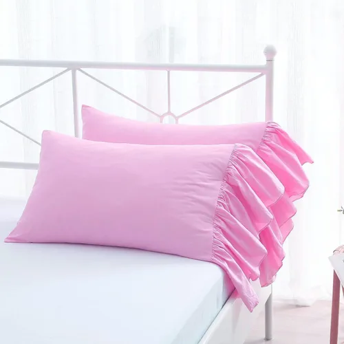 Vista 14 de Fundas de almohada grises con volantes largos de cortinas, fundas de almohada grises de algodón puro, tamaño estándar 20"X26", paquete de 2