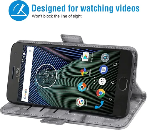 Vista 3 de Asuwish Funda compatible con Moto G5 Plus y protector de pantalla de vidrio templado, con ranura para tarjetero, soporte para tarjetas, función
