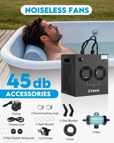 Vista 3 de Enfriador de inmersión en frío de 1/3 HP, 79 galones, 300 L, enfriador de agua para baño de hielo, enfriador de agua para baño de hielo con kit