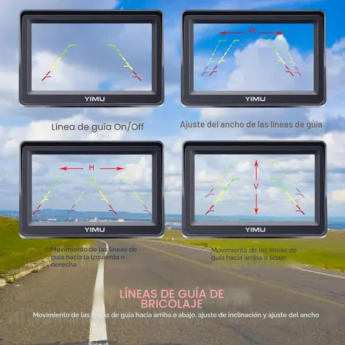 Vista 4 de Sistema de cámara de respaldo YIMU con cámara de respaldo de matrícula y reversa, fácil instalación, plug & play, líneas guía DIY, ángulo amplio