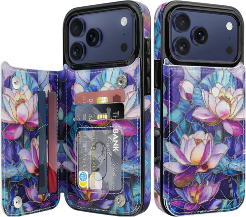Vista 12 de Bizzib Funda tipo cartera para iPhone 17e con tarjetero, piel sintética de alta calidad, ranuras para tarjetas, protección contra caídas, a prueba