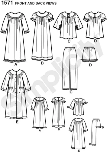 Vista 3 de Simplicity 1571 Patrones de costura para niña, pantalones y camisones, tallas 7-14