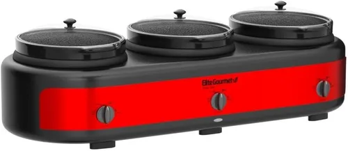 Vista 4 de Elite Gourmet EWMST-325R - Servidor de buffet de triple olla de cocción Rojo