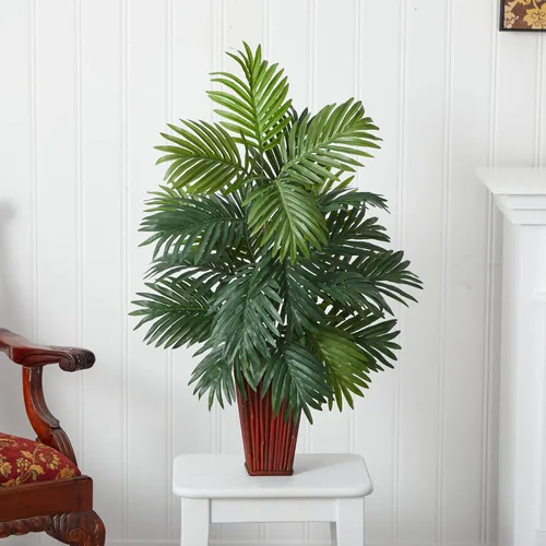 Vista 5 de Nearly Natural Planta de seda de palma areca con florero de bambú