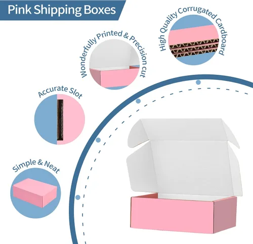 Vista 6 de SNOGSWOG Paquete de 28 cajas de envío rosas de 9 x 6 x 3 pulgadas para pequeñas empresas, caja de regalo de cartón corrugado para correo, envío