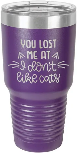 Vista 20 de You Lost Me at I DON'T LIKE CATS Vaso negro de 30 onzas con popote y tapa superior deslizante Taza de viaje de acero inoxidable Comparar