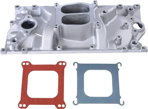 Vista 9 de Colector de admisión de aluminio satinado de doble plano compatible con SBC Small Block Chevy 1996-2002 Vortec 350