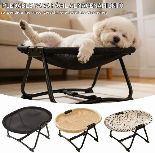 Vista 3 de Hamaca para gatos, cuna elevada independiente para perros en interiores y exteriores, cama plegable para mascotas sin montaje con malla Negro