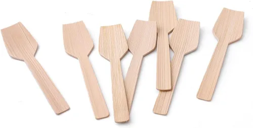 Vista 5 de Utensilios de bambú 200PK Mini tenedores de bambú 3.54 pulgadas desechables pequeños 100% biodegradables compostables cubiertos cubiertos