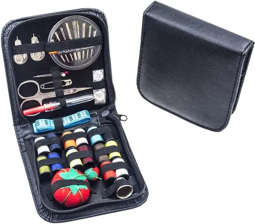 Vista 2 de AMORNPHAN Kit de costura para adultos y niños, suministros de costura de bricolaje con accesorios de costura, mini kit de costura portátil