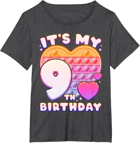 Vista 23 de Pop-it Birthday Girl 9 años de edad, Push it Pop Fidget Bubble Camiseta, Negro