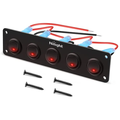 Vista 9 de Nilight Panel interruptor basculante de 5 bandas con 3 pines, resistente al agua, interruptores de palanca de encendido/apagado para automóvil