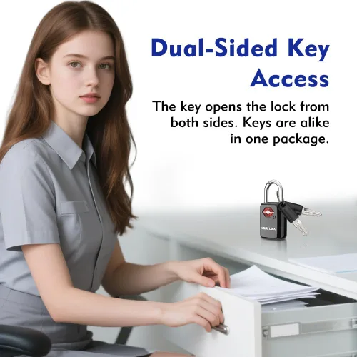 Vista 4 de Sure Lock Cerraduras de equipaje aprobadas por la TSA con llaves para viajes, cuerpo de aleación de zinc con grillete de acero, llave similar, llave