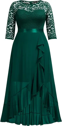 Vista 5 de Miusol - Vestido largo de mujer de talla extragrande con vuelos florales y encaje elegante para dama de honor